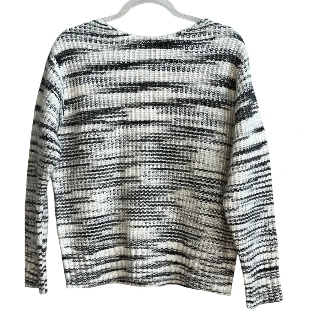 Farmers Market Womens Large Black White‎ Striped Chunky Knit Sweater L wool mix